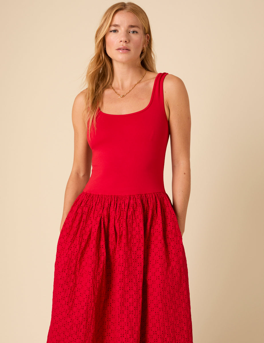 Secondary image ofRed Broderie Anglaise Colorado Midi Dress
